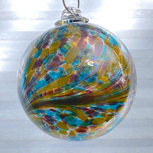 Hand Blown Glass Friendship Ball, Suncatcher, Glass Window Ornament, Gift for Home, Pearlescent Colored Glass Ball, 3.94”, 8.3 oz, S1-81Y