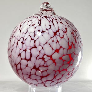 Hand Blown Glass Friendship Ball, Suncatcher, Glass Window Ornament, Gift for Home, Art Glass, Red & White Glass Ball, 3.94”, 8.6 oz, S1-34J