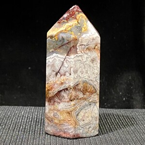 2.78”, 111.3g, Crazy Lace Agate Polished Tower, Banded Lace Agate, High Quality Healing Crystal, Mexican Crazy Lace Agate, With Druzy