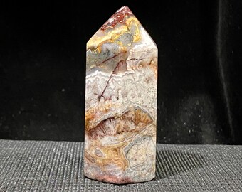 2.78”, 111.3g, Crazy Lace Agate Polished Tower, Banded Lace Agate, High Quality Healing Crystal, Mexican Crazy Lace Agate, With Druzy
