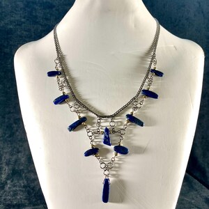 20” Lapis Lazuli Hematite Necklace – Handmade ‘Conrad’ Designer Jewelry, Artisan Necklace for Women, Elegant Blue Gemstone Gift for Her