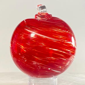 Hand Blown Glass Friendship Ball, Suncatcher, Glass Window Ornament, Art Glass, Gift for Home, Red White Glass Ball, 3.89”, 9.8 oz, S1-145B