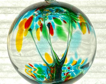 3.93", 8.5oz, Hand Blown Glass Witch Ball, Suncatcher, Glass Window Ornament, Gift for Home, Sea Blue Purple Blue Yellow Green Witch Ball,7N