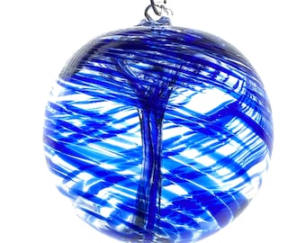 Hand Blown Glass Friendship Ball, Suncatcher, Glass Window Ornament, Gift for Home, Royal Blue Tree Of Life Glass Ball, 3.93”, 9.8 oz, 2-12P