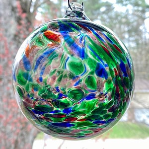 Hand Blown Glass Friendship Ball, Suncatcher, Glass Window Ornament, Gift for Home, Shimmering Stain Glass Like Glass Ball, 3.92”, 6.6 oz