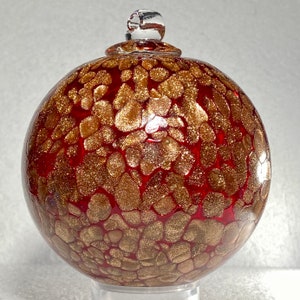 Hand Blown Glass Friendship Ball, Suncatcher, Glass Window Ornament, Gift for Home, Copper/Rose Gold & Red Glass Ball, 3.93”, 8.7 oz, 1-85B7