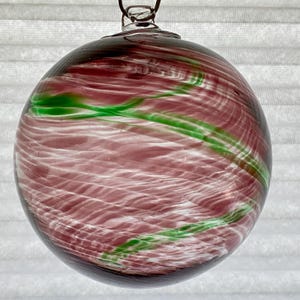 Hand Blown Glass Friendship Ball, Suncatcher, Glass Window Ornament, Gift for Home, Purple Green Glass Ball, 3.94”, 7.2 oz, S1-129F