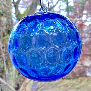 Hand Blown Glass Friendship Ball, Suncatcher, Glass Window Ornament, Gift for Home, Periwinkle Blue Glass Ball, 3.99”, 7.4 oz, S1-70AG