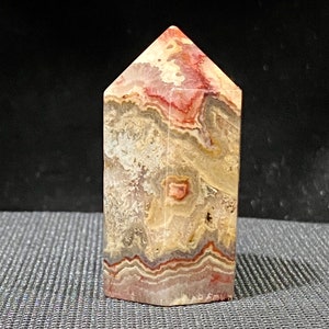 2.28”, 89.9g, Crazy Lace Agate Polished Tower, Banded Lace Agate, High Quality Healing Crystal, Mexican Crazy Lace Agate, With Druzy,