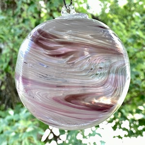Hand Blown Glass Friendship Ball, Suncatcher, Glass Window Ornament, Gift for Home, Purple White Pearlescent Color Glass Ball, 3.92”, 8.7 oz