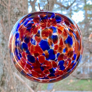 Hand Blown Glass Friendship Ball, Suncatcher, Glass Window Ornament, Gift for Home, Art Glass, Red Blue Glass Ball, 3.94”, 7.8 oz, S1-95G