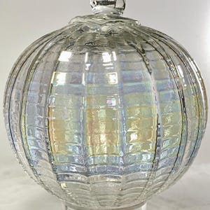 Hand Blown Glass Friendship Ball, Glass Window Ornament, Art Glass, Gift for Home, Clear Pearlescent Glass Ball, 4.07”, 9.4 oz, SK-37M