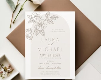 Simple Neutral Boho Floral Wedding Invitation Template Download