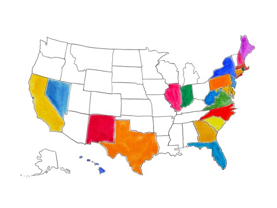 United States Visited Map Customizable Map Of States Visited In The United States | Etsy Ireland