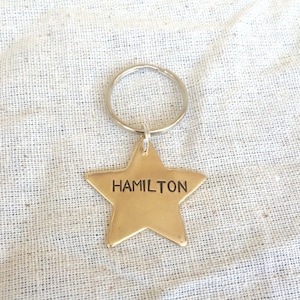 Hamilton Keychain, Hamilton Star Keychain, Hand Stamped Brass, Gift for him, gift for her, gift for fan, hamilfans