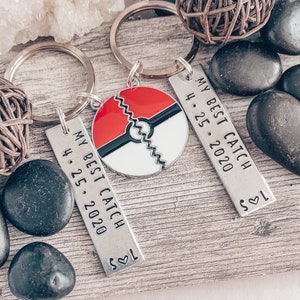 POKEMON ANIME Couples Keychain, My Best Catch, Gift for him, boyfriend, girlfriend, husband, anniversary, wedding present, split Pokeball image 2