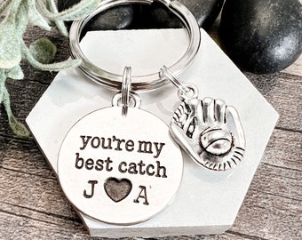 BASEBALL KEYCHAIN, You're My Best Catch, softball anniversary, gift for husband, gift for him, personalized keychain with baseball mitt