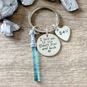 STAR WARS Personalized Keychain, I Love You To The Death Star And Back, Lightsaber, Gift for anniversary, husband wife girl/boyfriend