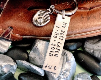 BASEBALL KEYCHAIN, Gift for husband, couples, My Best Catch, Gift for him, wife, girlfriend boyfriend, spouse, Baseball mitt glove, Initials