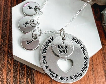 MOEDER KETTING, Moederdagcadeau, ik hou van je een schepel en een pik, oma ketting, gepersonaliseerde handgestempelde kindernamen, aangepaste Mamahood