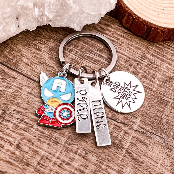 Fathers Day Gift, Super Dad, My DAD IS My SUPERHERO, Personalized Name Keychain, Gift for Dad, Gift for Him Husband with kids names