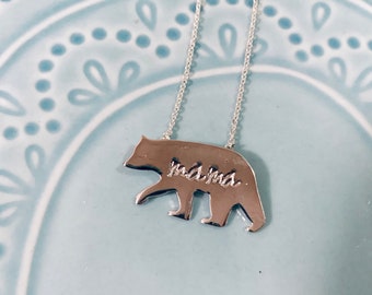 NEW MOM NECKLACE, Mama Bear, Mother’s Day Gift, Baby Shower Gift for Her, Sterling Silver, Handstamped, Personalized, Mom’s Necklace