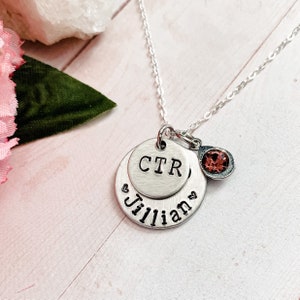LDS CTR Name Necklace, Mormon, Choose the Right, Gift for Her, Personalized, Latter-day Saints, Baptism Present, Birthstone, Sterling Silver