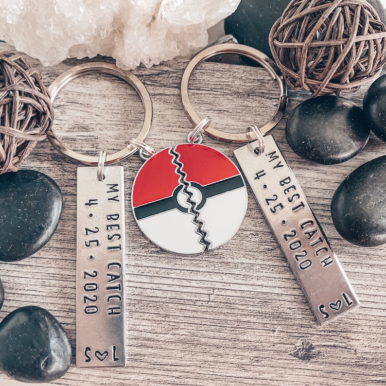 POKEMON ANIME Couples Keychain, My Best Catch, Gift for him, boyfriend, girlfriend, husband, anniversary, wedding present, split Pokeball image 9