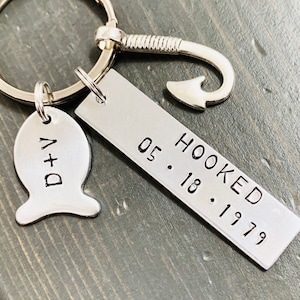 HOOKED ON YOU, Couples Keychain, Fishing Gift For Him, Personalized, Husband Wife, Boyfriend Girlfriend, Fisherman, Wedding, Hook