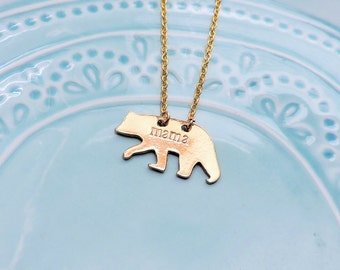 MAMA BEAR NECKLACE, Mother's Day Necklace, Gift for New Mom, Gift for Her, Handstamped, Gift for Mom, Baby Shower, Gold Plated