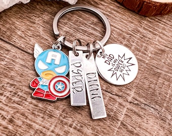 Fathers Day Gift, My DADDY IS My SUPERHERO, Personalized Name Keychain, Gift for Dad, Gift for Him Husband with kids names
