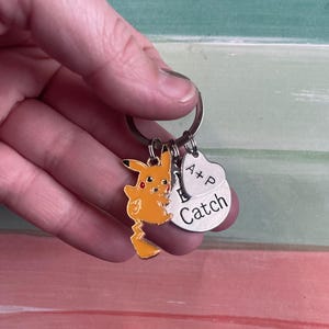 POKEMON COUPLES KEYCHAIN set for Him, My Best Catch, Gift for boyfriend girlfriend husband wife spouse, Anniversary, Silver, Personalized image 2