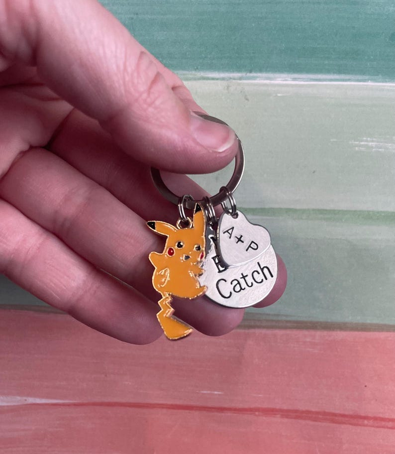 POKEMON COUPLES KEYCHAIN set for Him, My Best Catch, Gift for boyfriend girlfriend husband wife spouse, Anniversary, Silver, Personalized image 2