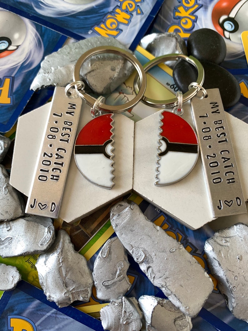 POKEMON ANIME Couples Keychain, My Best Catch, Gift for him, boyfriend, girlfriend, husband, anniversary, wedding present, split Pokeball image 4