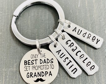 GRANDPA KEYCHAIN with NAMES, Only the Best Dads Get Promoted to, Father’s Day Gift, Personalized, Grandfather, Pregnancy announce, mustache