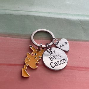POKEMON COUPLES KEYCHAIN set for Him, My Best Catch, Gift for boyfriend girlfriend husband wife spouse, Anniversary, Silver, Personalized image 1