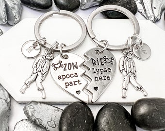 ZOMBIE APOCALYPSE PARTNERS personalized couples keychain set, stocking stuffer, gift for him, nerdy, zombies, walking dead