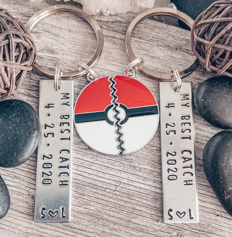 POKEMON ANIME Couples Keychain, My Best Catch, Gift for him, boyfriend, girlfriend, husband, anniversary, wedding present, split Pokeball image 3