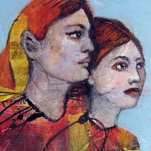 ORIGINAL oil painting on linen panel. Parental nostalgia, modern figurative wall art. &quot;Listening,&quot; Contemporary miniature painting 7x5
