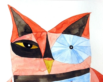 Whimsical Owl Watercolor Painting: Original Nursery Art (10x8)