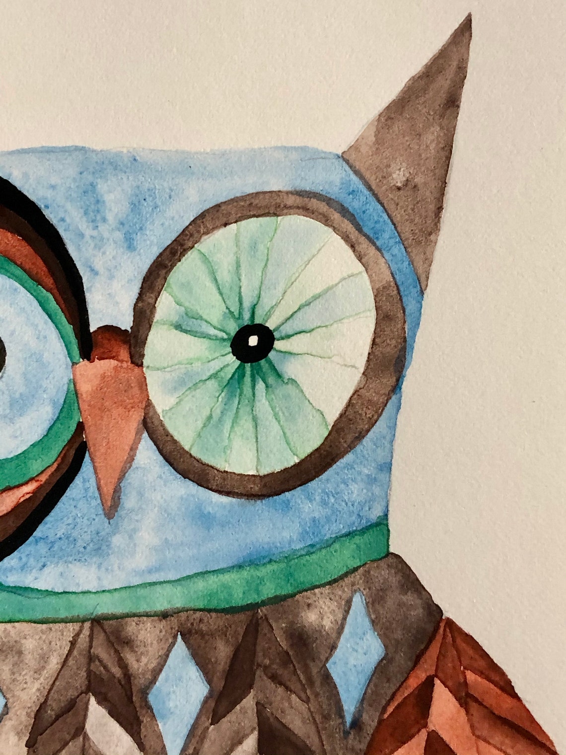 Quirky Owl Art. 10 X 7 Original Watercolor Painting Burnt Etsy