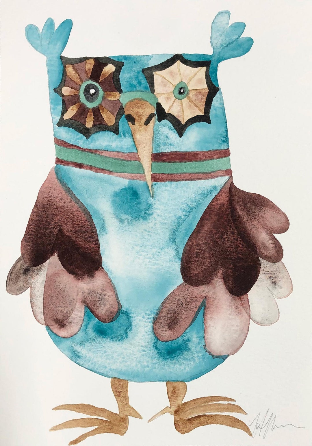 Whimsical Owl Watercolor Painting: Original Nursery Art (10” X 7”) - Etsy