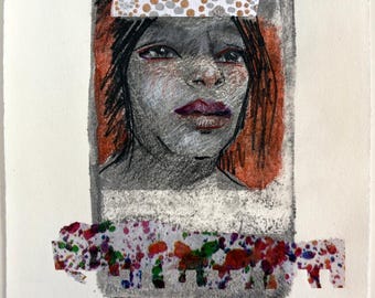 Birthday Girl Monotype: Original Fine Art Printmaking One of a Kind Artwork