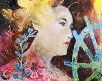 Nautical Woman Oil Painting, Beach House Coastal Art (12x12)