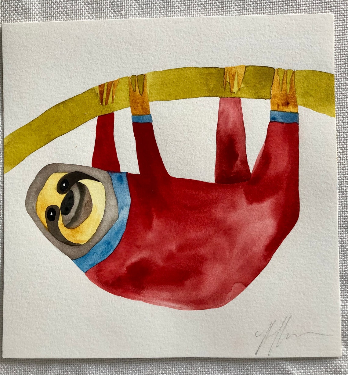 8 X 8 Sloth Wall Art Whimsical Watercolor Painting of Baby Etsy UK