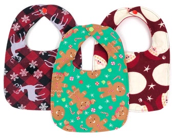 Christmas Bib, Holiday Bibs,  Winter Baby Shower, You Choose, Baby Gift, Baby's First Christmas, Baby Boy, Baby Girl, Gingerbread, Santa