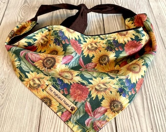 Sunflowers Dog Bandana, Handmade UK, Puppy/Dog Tie On Bandana, Pet Accessory, Durable Dog Bandana, Size Small-XXL, Dog Gift, Dog Scarf