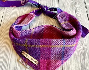 Peony Harris Tweed Dog Bandana, Handmade UK, Dog Tie On Bandana, Pet Accessory, Durable Dog Bandana, Size Small-XXL, Dog Gift, Dog Scarf