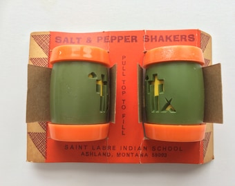 Saint Labre Indian School, Ashland, Montana, 1970s Salt and Pepper Shakers, Retro, Kitsch