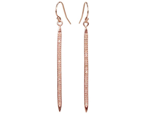Genuine Rose Gold Pave Diamond Edgy Spike Earrings* Large 2.3"
